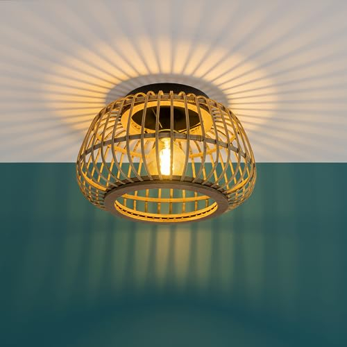 Lightbox Nature Deckenlampe - dekorative Rattan Deckenleuchte - 40 cm Durchmesser - für Wohn- und Schlafzimmer - E27 Fassung - max. 40 W - Metall/Rattan - in Schwarz/Naturfarben