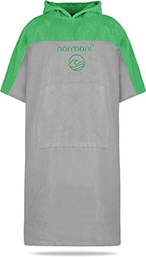 normani Badeponcho für Erwachsene aus Bio-Baumwolle - Strandponcho Surfer-Poncho mit Kapuze - Strand Umziehhilfe für Herren und Damen Farbe Grün Größe S-M