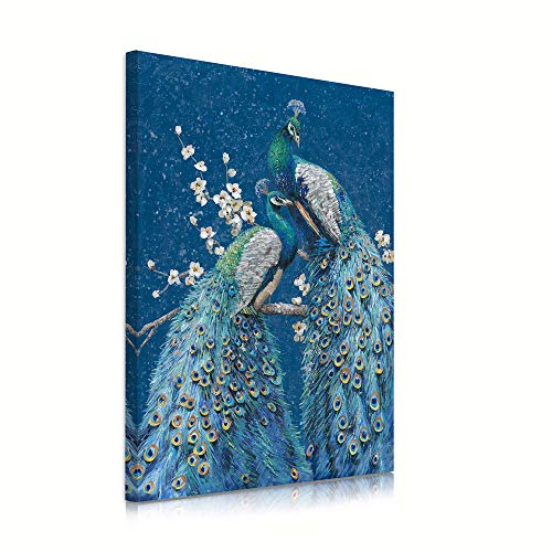 B BLINGBLING Kunstdruck auf Leinwand, Motiv: königsblauer Pfau, Schlafzimmer-Dekor für Paare, Indigo-Vogel-Dekor, Tierposter, Druck für Wohnzimmer, Flur, Dekoration, 30 x 40 cm x 1 Paneel