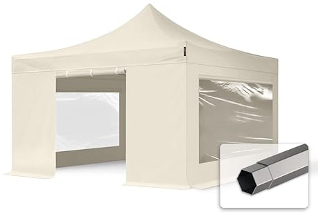 TOOLPORT Faltzelt Faltpavillon Pavillon 4x4m - mit 4 Seitenteilen (Panoramafenster) Premium Dach Partyzelt Creme