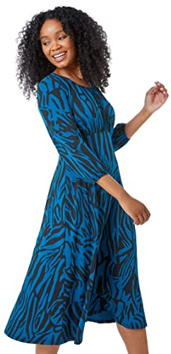 Roman Petite Gathered Chest Dress for Women UK Ladies Stretchy Fit & Flare Swing Tea A Line Skater Knee Length Long Sleeve Midi Smart Casual Work Going Out Party - Petite Teal - Size 16