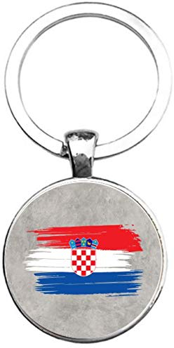 Schlüsselanhänger Glas - Flagge Kroatien, silberfarben