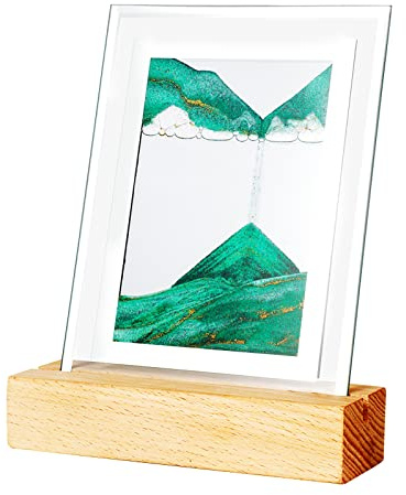 Lergas Sandbilder zum Drehen Rechteckig mit Holz Basis und Beleuchtung - Sandscape - Die Sandkunst in Tiefsee - Fließende Sandmalerei für Schreibtisch-Dekoration - Deko Büro (Grün)