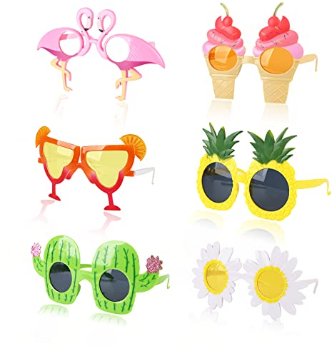 Neuheit Party Brille, 6 stk Hawaiian Lustige Brille Tropical Party Sonnenbrille Strandbrille Ananas, Flamingo-brille für Erwachsene, Kinder für Sommer Party Dekoration, Foto Requisiten (Fröhlich)