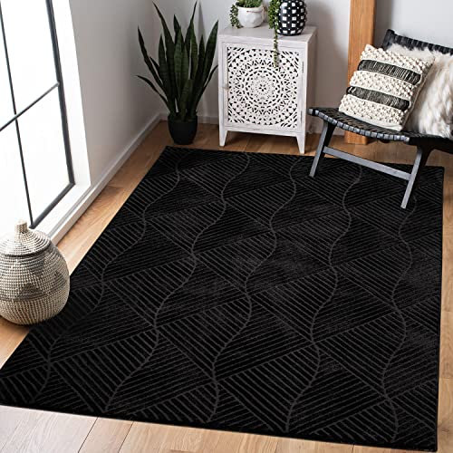 carpet city Teppich Wohnzimmer 160x230 cm - Schwarz, Anthrazit - Kurzflor, 3D-Effekt, Glanzgarn - Geometrisches Muster - Moderne Teppiche Schlafzimmer, Flur, Esszimmer