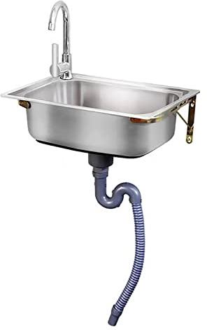 Gewerbliche Küchenspüle,Mini-Edelstahl-Waschbecken Zur Wandmontage,platzsparendes Einzelwaschbecken Mit Wasserhahn,mit Schlauchanschluß Waschtisch,für Restaurant Bar Wohnmobil Badezimmer Garage ( Size