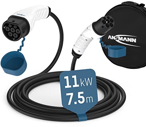 ANSMANN Câble de Charge Type 2 11 KW d'une Longueur de 7,5 m pour Recharge de véhicules électriques et Hybrides (1 PCE) – Câble de Recharge Mode 3 – Câble électrique triphasé aux Normes européennes