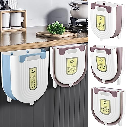 Joyseedi 2Pcs Hanging Kitchen Trash Bin Portable, Can Foldable Kitchen Compost Bin 10L+6L Wall Mounted Small Garbage Bins, Trash Can Waste Bins Under Sink Counter Top Bin for Bedroom Bathroom