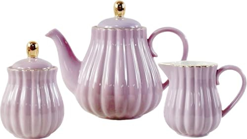 YBK Tech Service à thé, théière, pot à lait et sucrier en porcelaine de style européen Violet