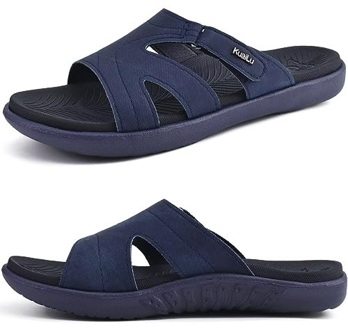 KuaiLu Badelatschen Damen Orthopädische Mode Leichte Badeschlappen Sommer Verstellbare Offenen Zehen Badesandalen Bequeme Yoga Fußbett Rutschfest Dunkelblau 40
