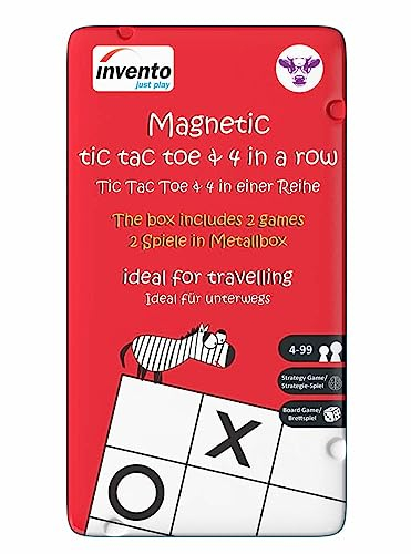 Invento just Play - Magnetspiel in handlicher Metalldose ab 2 Spieler zuhause und unterwegs Spieleklassiker ideal als Reisespiel oder Geschenk für Kinder ab 4 Jahre (Tic Tac Toe & 4 in Einer Reihe)