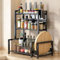 devesanter Estantería para especias de pie, 3 niveles, gran capacidad, para cocina, organizador de metal para encimera, con soporte para utensilios de cocina, con 6 ganchos, color negro