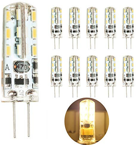 Mengjay 10 Stück Qualitaets Silikon Mais Gluehlampe AC/DC 12V 1.5W Silicon Coated G4 LED Birne 360 Grad Omni-direktionale Licht Warmweiss Energiesparlampe