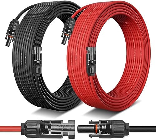Elecoutek Solar Cable 4mm² 65.6FT Solar Panel Extension Cable with Solar Connectors IP67 Waterproof, 10AWG Solar Wire for Solar Panels, Photovoltaic, Solar Power Systems (20 M Red + 20 M Black)