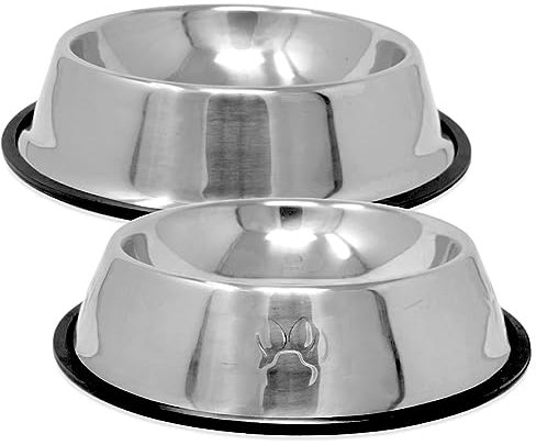 2X Edelstahl Hundenapf 750ml 26cm für Hunde und Katzen Napf Trinknapf Futternapf mit Gummirand (1x mit Pfoten, 1x ohne Pfoten)