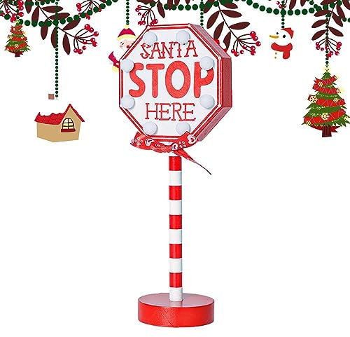 Raxove Stop Here LED Light | LED Garden Light, Light Up Stop Sign - Desk Lamp LED Santa Stop Here Tree Topper Window Decorative Lights for Walkway