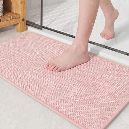 COLOR&GEOMETRY Badematte rutschfest 60 x 90 cm, Weich Badteppich rutschfest Waschbar, Imitierte Gewebte Badezimmerteppich, Saugfähige Badvorleger für Dusche, Badezimmer, Badewanne - Rosa