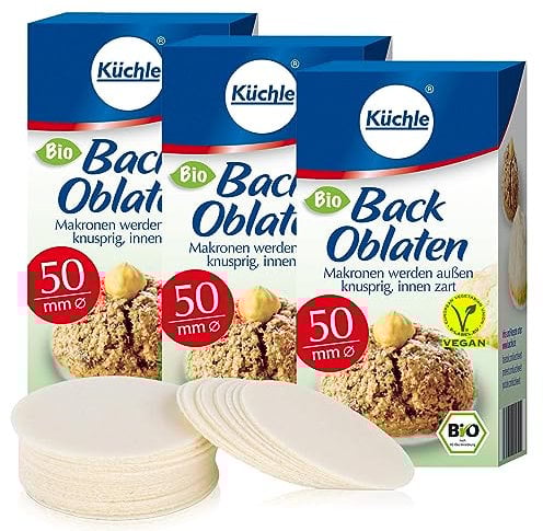 Küchle runde Back Oblaten Bio Vegan 50mm 37g pro Packung 3er Pack Esspapier zum Backen von Makronen & Lebkuchen