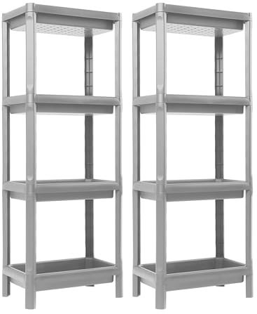 Ondis24 Badregal 38 x 23 x 100 (H) cm, Kunststoffregal, Steckregal, Badezimmerregal, Haushaltsregal schmal, 4 Böden (Anthrazit) (Grau, 2 Stück)