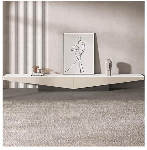 Meuble Suspendu Salon Meuble TV au sol 78'', étagère TV moderne sous meuble TV, matériau MDF avec plateau en pierre frittée, console multimédia for centre de divertissement avec 2 tiroirs for le salon