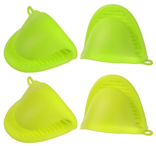 sourcing map 4pcs Mini Silicone Oven Mitts 110x85x70mm Small Heat Resistant Rubber Air Fryer Gloves for Kitchen Cooking and Baking, Dark Green Light Green