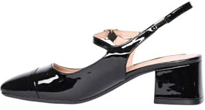 Scarpe Donna Eleganti Tacco Basso Slingback Punta Quadrata in Vernice Decolletè con Cinturino Lucide (Nero, 40)