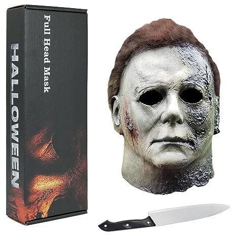 Xambop Michael Myers Maske Ganzer Kopf Horror Schwarz Latex Maske Kostüm Requisiten (Schwarz)