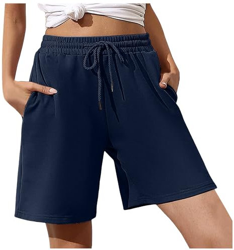 Eauptffy Shorts Sport Damen, Kurze Hose Damen Schwarz, Sportshorts Stretch Gummiband Strandshorts Kurz High Waist Damen-Shorts Mode Solid Sommerhose mit Tunnelzug Gerades Bein Yogahose Locker Causal