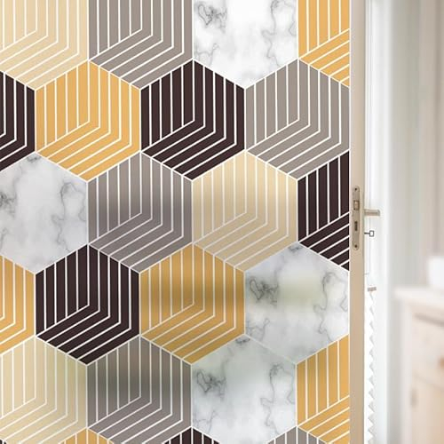 Fensterfolie Braune Geometrie Statische Fensterfolie Selbsthaftend Blickdicht, Kein Kleber, Anti-Uv, Wärmeisolierung Sonnenschutzfolie Uv-Schutz Für Haus Offices Und Geschäfte