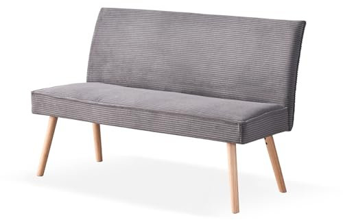 B&D home Sitzbank Paul, Kord Stoff Esszimmerbank 160cm gepolstert Holzbank für Esszimmer, Flur, Garderobe mit Massivholzbeinen, skandinivisch modern Design, Anthrazit, 11309-160-ANTR