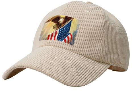 QGWDYYJQ American USA Flag Eagle Art Printed Corduroy Baseball Cap Fashion Curved Brim Hat Beige