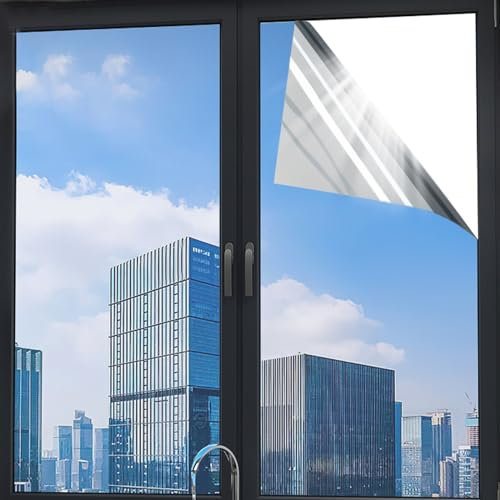 Pellicola per finestre unidirezionale non adesiva Pellicola UV riflettente for finestre, Pellicola for vetri antiriflesso a specchio Privacy One Way Trasparente for il controllo del calore Pellicola f