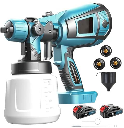 Akku Farbspritzpistole für Makita 18V Akku, 1000ml Farbsprühgerät, mit 3.0AH Akku und Ladegerät,3 Düsen und 3 Spritzmuster,von Wänden Gartenzaun Sprühgerät