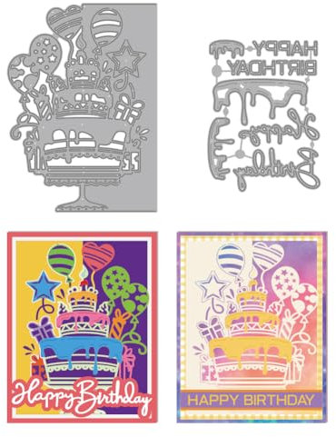 MAYJOYDIY Geburtstagstorten Stanzformen Zum Basteln von Karten „Happy Birthday“ Metall Stanzformen Ballon Party Stanzschablone Für Scrapbooking Bastelpapier Geburtstagskarte Geschenkdekoration