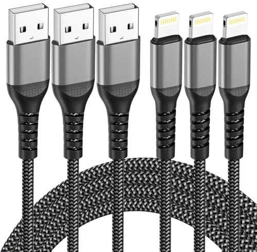 BLITEZZ Cable iPhone Carga Rápida 1M 3Pack, MFi Certificado Cabo Lightning Cargador iPhone Nylon Trenzado Cable USB Compatible con iPhone 14 13 12 11 Pro XS MAX XR X 8 7 6S 6 Plus 5 5S, iPad