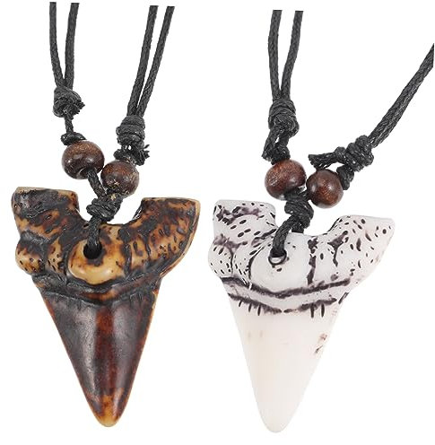 GAROZATION 2stücke Haifischzahn Halskette Mit Anhänger Für Männer Verstellbare Strandkette Aus Harz Im Tribal-stil Für Jungen