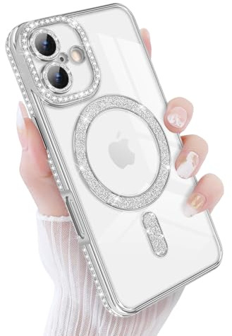 Newseego für iPhone 16 Hülle, Glitzer Funkelnde Diamanten Handyhülle Kompatibel mit MagSafe Luxuriös Bling Flexibel TPU Glitter 6,1 Zoll Schutzhülle Fallschutz Stoßfest für iPhone 16 Silber