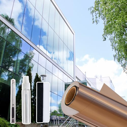 Lifetree One Way Window Film Privacy Reflective Mirror Window Film with Adhesive Anti Glare UV Sun Blocker Window Tint Film for Home Office Brown 44.5x200cm