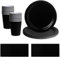 52pcs Black Disposable Tableware Set - 20 Paper Napkins 16 Cups 16pcs 7inch Paper Plates | Biodegradable Solid Color Black Dinnerware for Birthdays, Weddings, Kids Adult Christmas Party