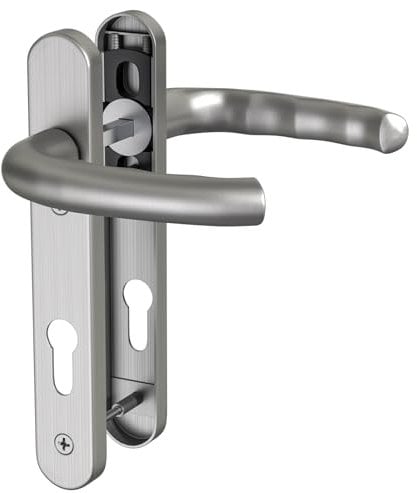 GANZTECH 1 Set Nickel UPVC 304 Stainless Steel Door Handle, 92mm PZ (Centres), Backplate 212mm,122mm Screw to Screw, Nickel Replacement PVC Door Handle