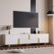 Mobile TV bianco, 180 cm, 4 ante, design elegante, finitura effetto marmo, piedini sferici in legno