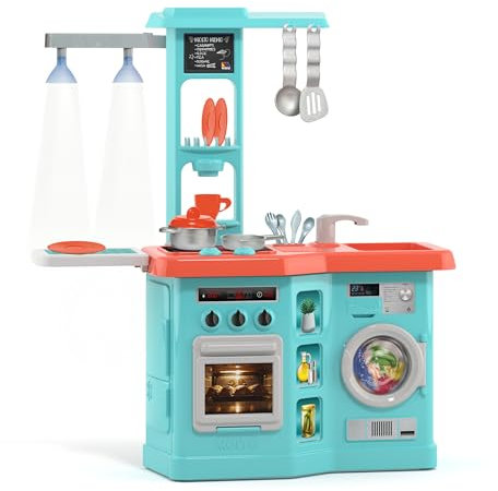 Molto Electronic Play Kitchen with Lights - Children's Kitchen with Oven, Hobs, Washing Machine and 12 Accessories - Educational Toy for Children
