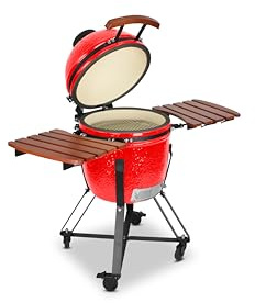 SE-18 Kamado Grill Rot 45 cm Grilldurchmesser, Grillrostdurchmesser 38,5 cm, BBQ Keramik Holzkohlegrill Grill mit Holzkohle
