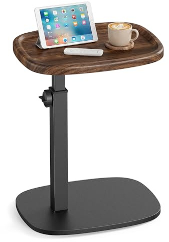 VASAGLE Beistelltisch C-Form, Sofatisch höhenverstellbar | Wohnzimmer für kleine Räume, 30 x 40 x 69 cm, walnussfarben-schwarz, BARNET Kollektion LET363M101