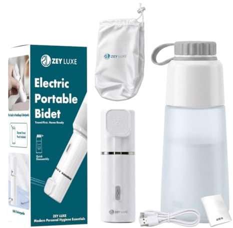 Portable Electric Bidet - ZEY LUXE 450ml USB-C Rechargeable Travel Bidet for Personal Hygiene & Postpartum Care (Dual Pressure)