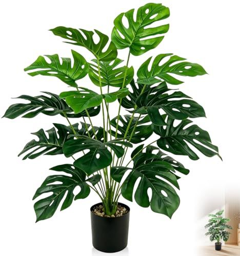 85cm Pianta Finta da Interno con 24 Foglie, Piante Monstera Realistica Artificiale, Pianta in Vaso Artificiali Esterno per Soggiorno, Ufficio, Giardino, Balcone & Camera Letto Decorazione
