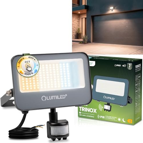 Lumiled LED Strahler Außen 30W 3300lm CCT 3000K 4000K 6500K mit Bewegungsmelder Dämmerungssensor IP65 Wasserdicht Fluter Außenstrahler Garten Garage Hof Wandstrahler Aluminium Grau