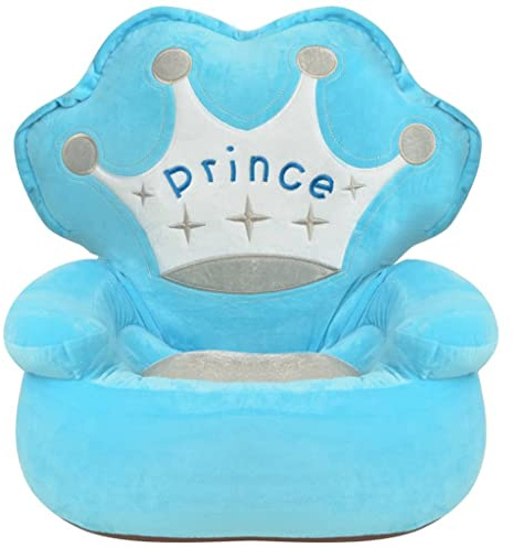 Plüsch-Kindersessel Prinz Blau mit Kronen-Stickerei, 52x48x50 cm, rutschfest, weich gepolstert, ergonomisch für Kinderzimmer, bequem zum Spielen, Lesen und Entspannen