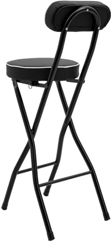 Juego de 2 taburetes de bar plegables, redondos, acolchados con respaldo | Trona portátil al aire libre para bar, cocina, balcón, jardín