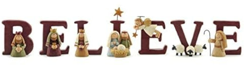 Blossom Bucket B-E-L-I-E-V-E Nativity Resin Christmas Decoration Set of 7 Letters - Size 1.75 in Tall